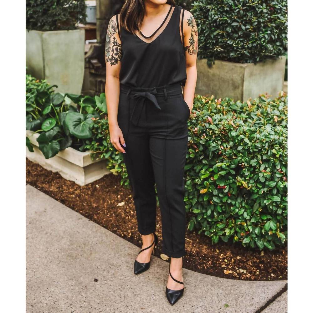 NEW BLACK TAPE mesh trim v-neck tank in black